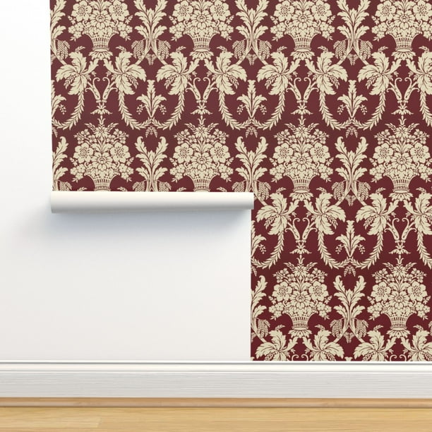 Peel & Stick Wallpaper 9ft x 2ft - Edwardian Damask Victorian Art Deco