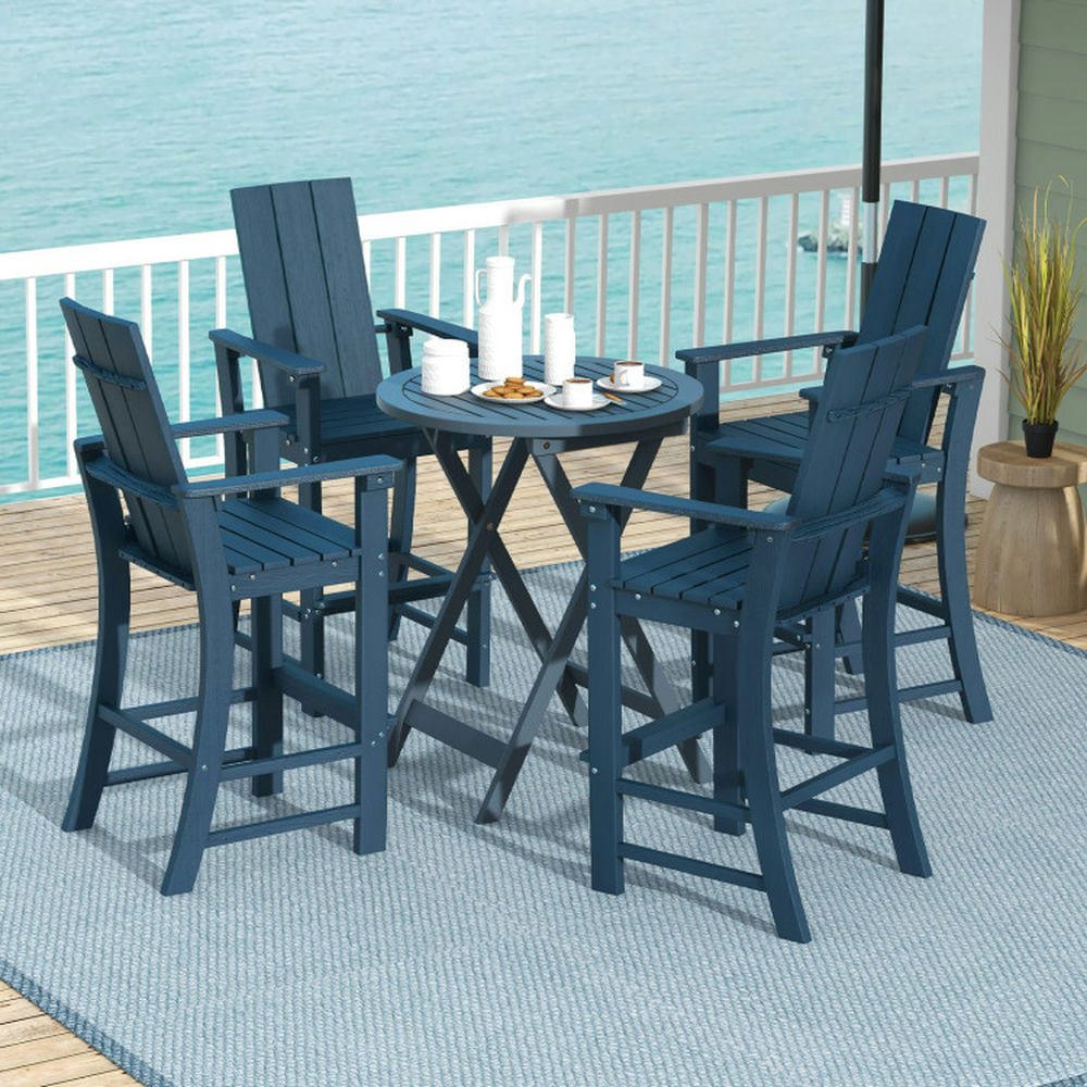 Demifill Tall Adirondack Chair Outdoor Bar Stool with Ergonomic Backrest, Patio Chair for Outdoor, Blue