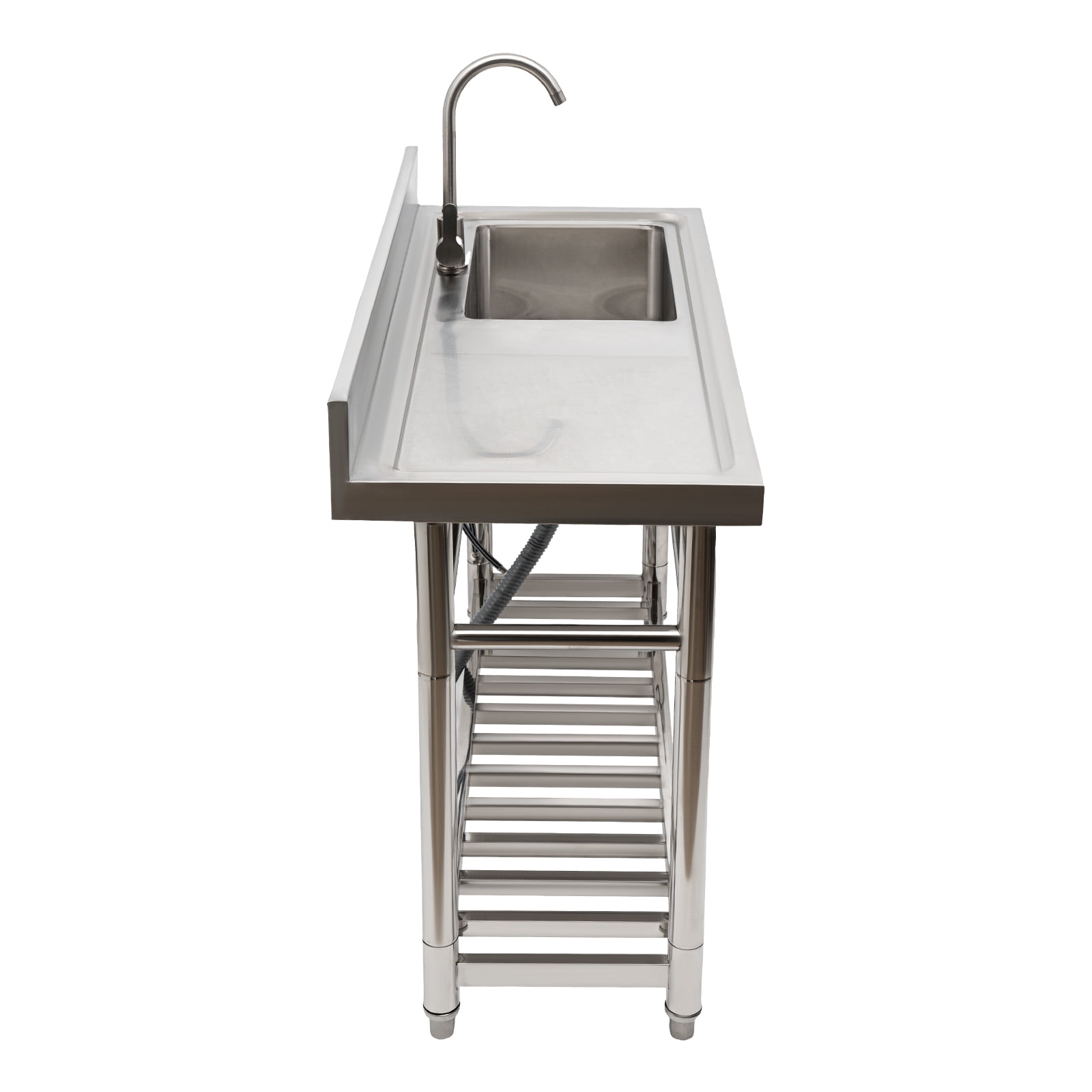 Dwellnix Commercial Stainless Steel Utility Sink, 201 Steel with 360° Rotatable Faucet & Filtration Basket, Adjustable Feet & Storage Shelf, Suitable for Home, Kitchen, or Garage