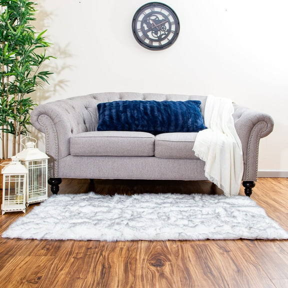 Super Area Rugs Faux Fur Tipped Hand Dyed Sheepskin Area Rug White & Gray Tips 3' x 5' 3' x 5' Grey