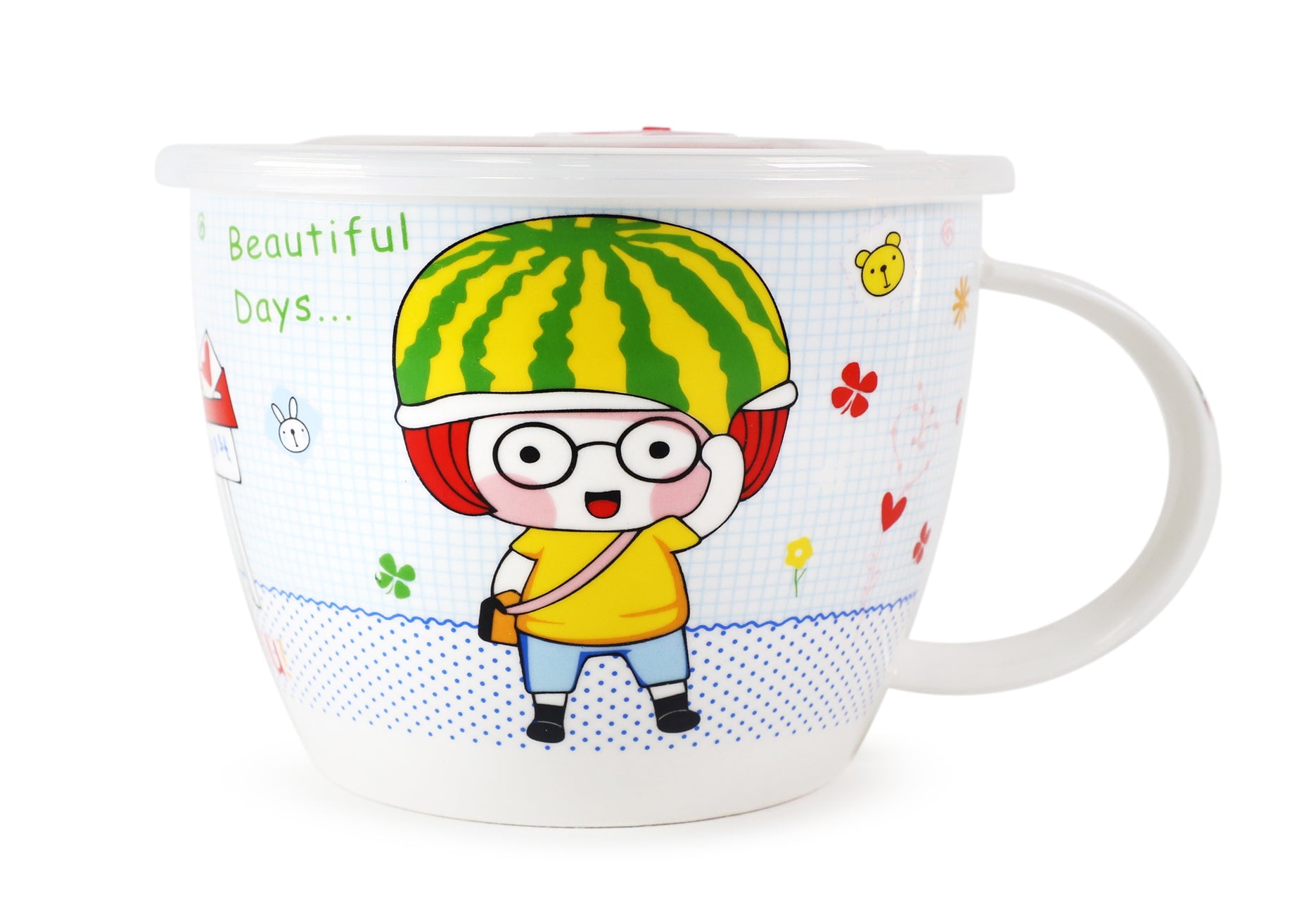 Microwavable Ceramic Noodle Bowl with Handle and Seal Fine Porcelain