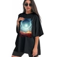 thumbnail image 3 of Plus Size Shirt for Women Black Tops for Women Short Sleeves Shirt for Women Space 2 T Shirt Crewneck Shirt for Women 2XL, 3 of 5