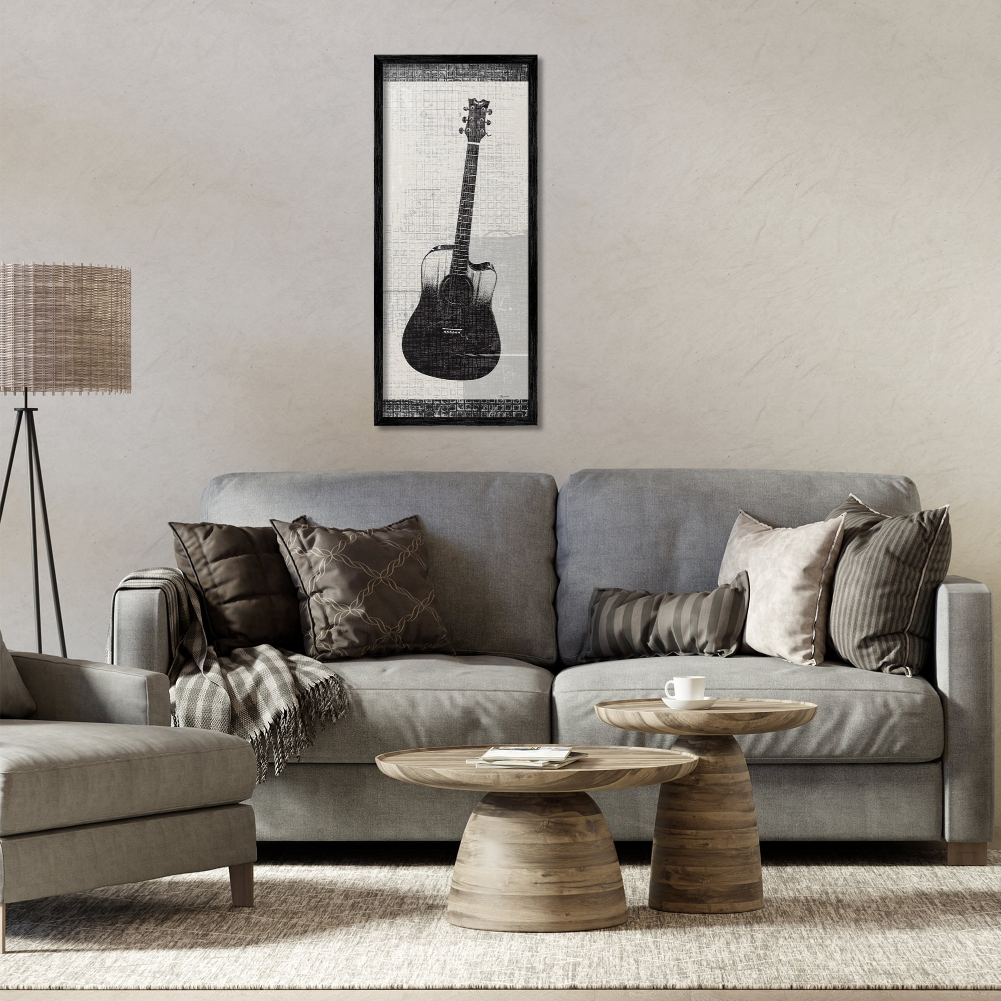 Stupell Industries Patterned Acoustic Guitar Performing Arts Painting Black Framed Art Print Wall Art, 13 x 30