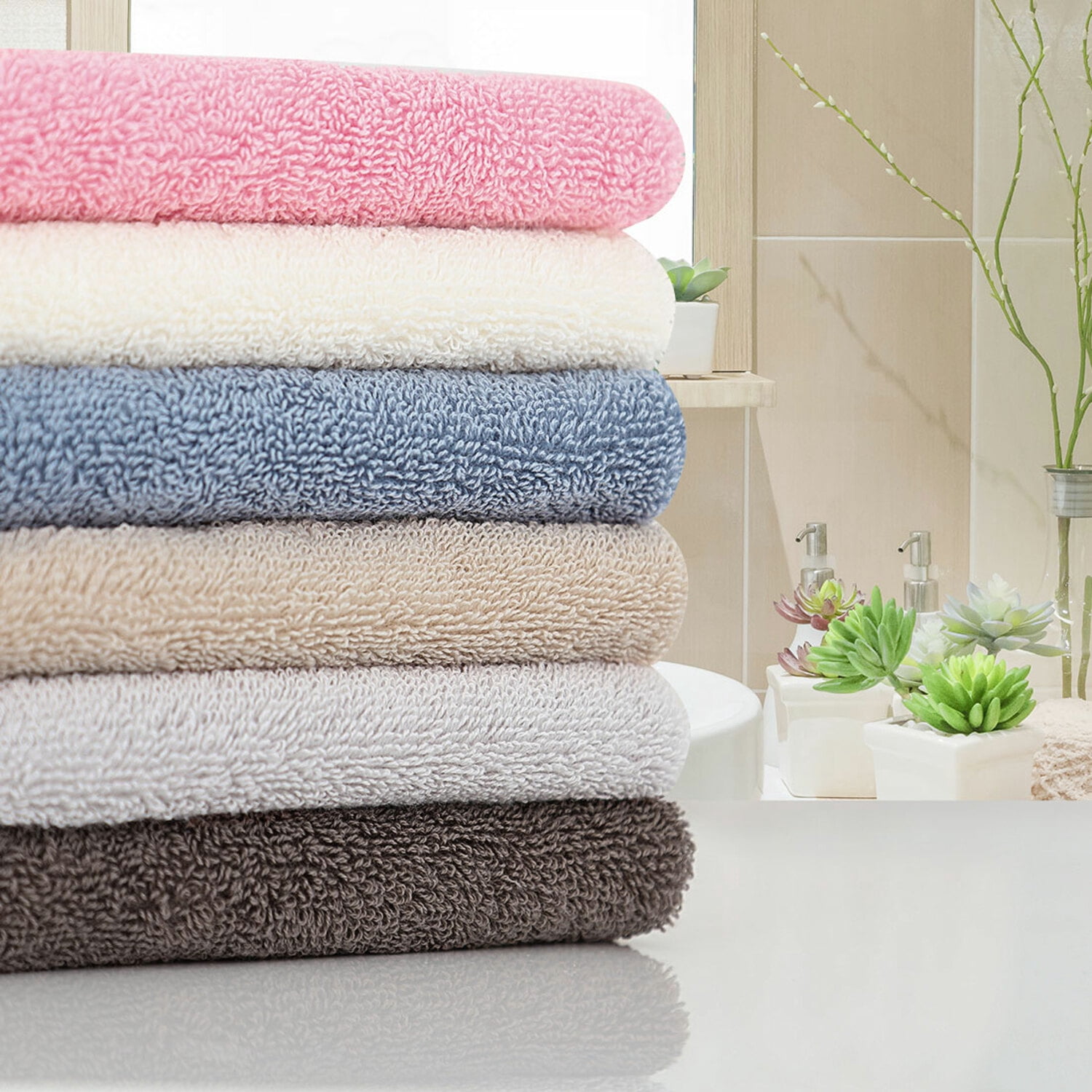 Unique Bargains 6-Pack 100% Cotton Absorbent Bathroom Towel Mixed Color