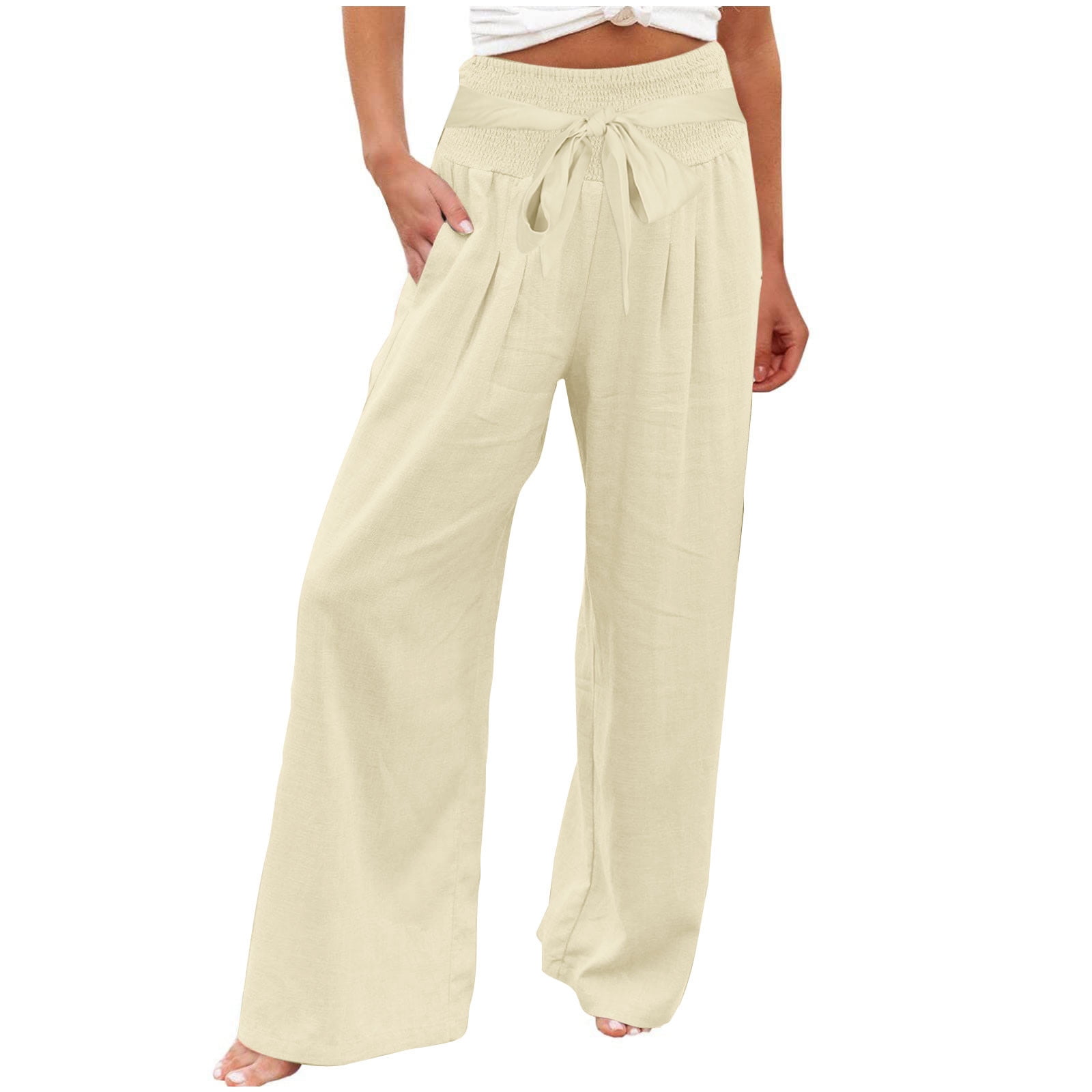 successthop Womens Summer Pants Cotton Blend Summer Beach Wide Leg