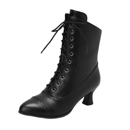 DVKOVI Womens Shoes Dressy Casual Women Ankle Boots Women Mid Boots Low Heeled Wood Grain Heel Side Zipper Boots Boots for Women Ankle Booties Low Heel Cowboy Boots for Women Black 41