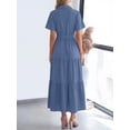 thumbnail image 2 of Denim Blue Womens Short Sleeve Shirt Dress With Belted Waist And Tiered Skirt, 2 of 6