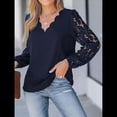 thumbnail image 4 of Blusa Elegante de Encaje para Mujer, Larga, Cuello en V, Ojales, Elegante, para Fiesta, Floral, con Cuello en V Festoneado Azul Marino S, 4 of 9