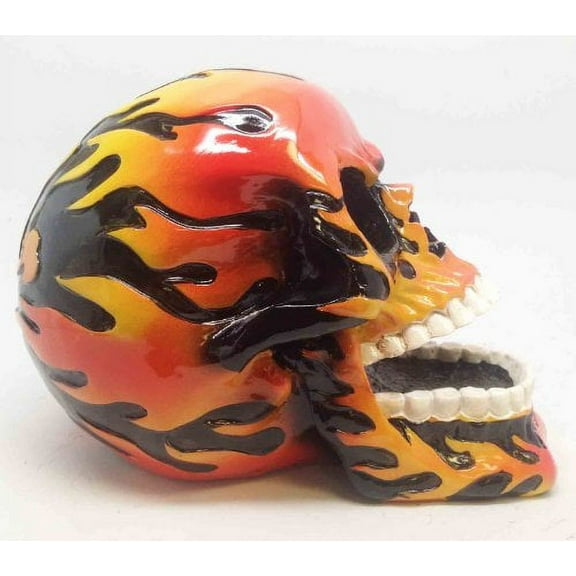 HOT ROD FIRE FLAME SKULL RACER BIKER STATUE RESIN FIGURINE SCULPTURE