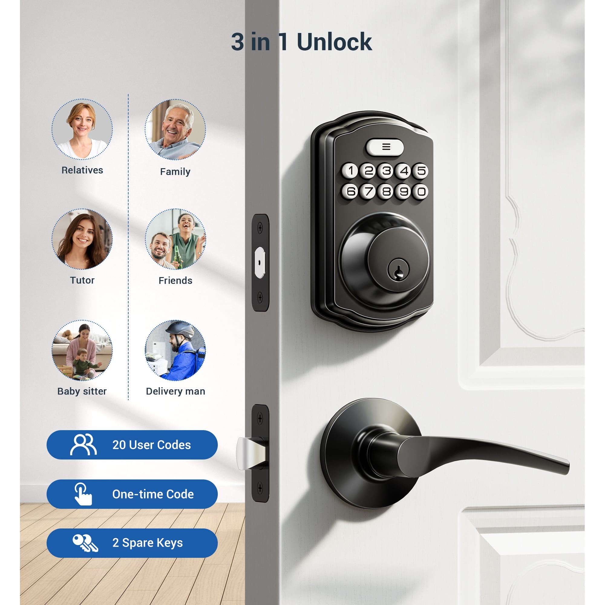 Veise Keyless Entry Door Lock Matte Black photo 4