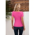 thumbnail image 3 of Vafful Summer Women's Scoop Neck Short Sleeve Shirts Ribbed Slim Fitted Casual Basic Top Blouses Hot Pink S-XL, 3 of 8