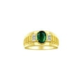 thumbnail image 1 of RYLOS Men's Rings Yellow Gold Plated Silver Rings Classic Designer Style 8X6MM Gemstone & Diamond Ring Green Sapphire Birthstone Rings For Men Size 8, 1 of 7