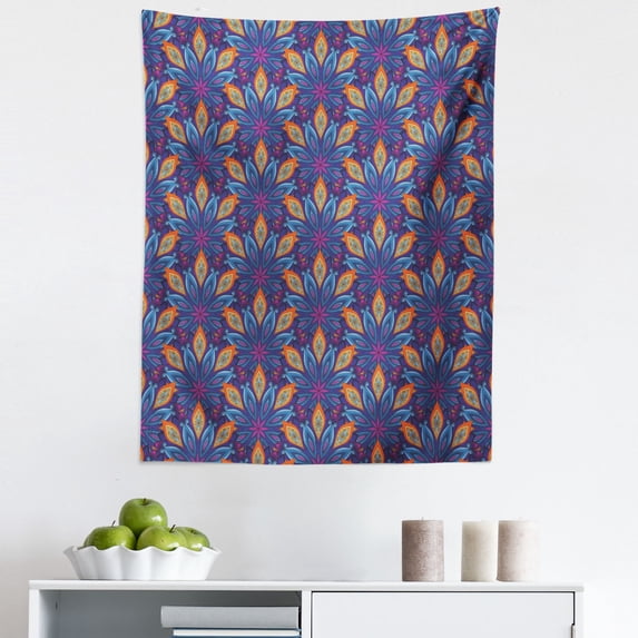 Mandala Tapestry, Vibrant Colored Floral Pattern Eastern Style Vintage Art Desin Print, Fabric Wall Hanging Decor for Bedroom Living Room Dorm, 5 Sizes, Orange Pale Blue Purple, by Ambesonne