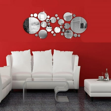 Modern Wall Decor For Living Room 28Pcs/set 3D Modern Mirror Wall Stickers Silver Acrylic DIY Mural Decal Home Living Room Bedroom Art Decor Removable ()
