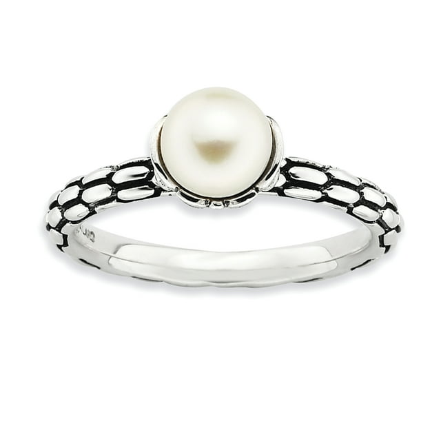 925 Sterling Silver Stack Blanc Eau Douce Culture Perle Anneau Empilable Pierre Précieuse