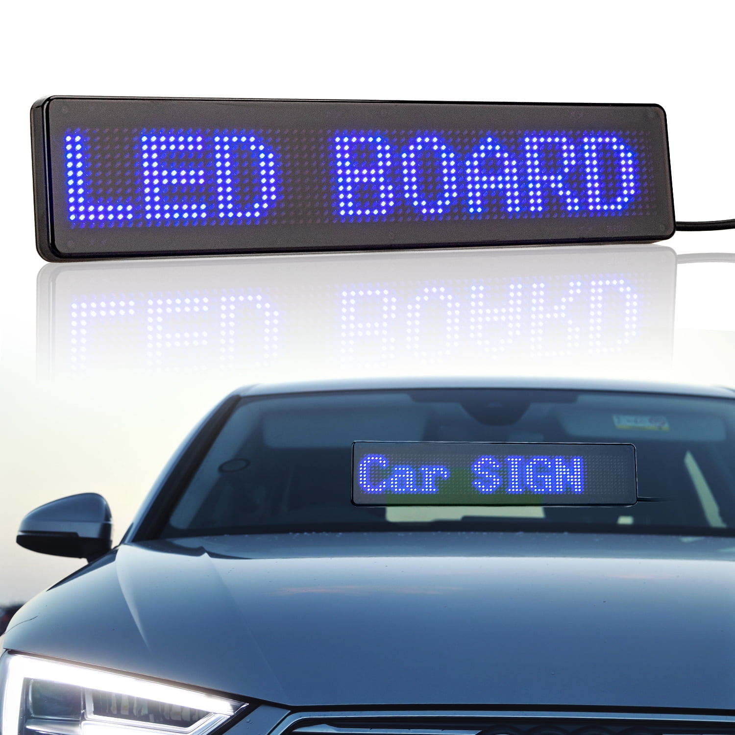 Leadleds DC 5V LED Sign Bluetooth Control Smartphone Programmable Scrolling  Message Board for Car Windows, Taxi, Store Front (Blue） 