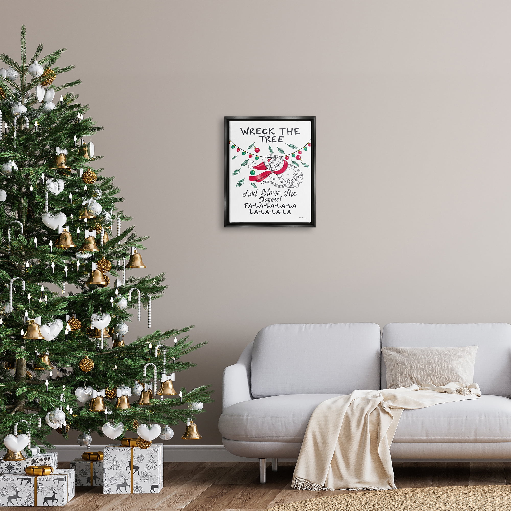 Stupell Industries Funny Pet Christmas Song Holiday Painting Black Floater Framed Art Print Wall Art, 17 x 21