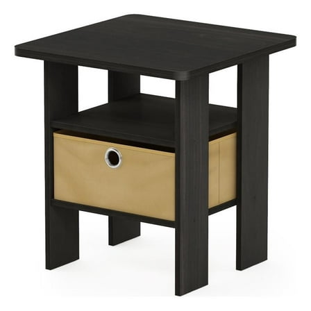 Pemberly Row End Table Nightstand with Bin Drawer in Dark Espresso