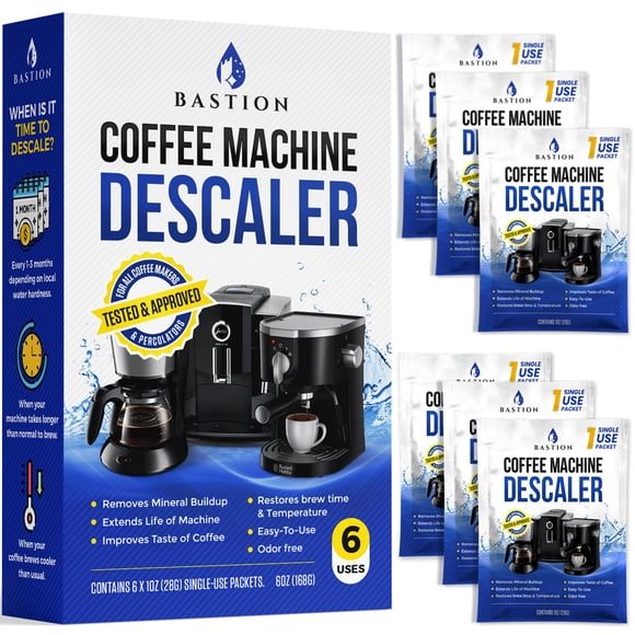 Descaling Powder Solution (6-Uses) Coffee Machine Descaler Cleaner | Compatible with Breville Nespresso Delonghi Ninja | To Descale Automatic Coffee Pots & Makers & Espresso Machines