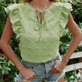 thumbnail image 2 of Top sin mangas con adornos de volantes, decoración de puntos con cordones, cuello en V, patrón liso, camisa holgada y transpirable de verano para mujer, amarillo, verde, XL, 2 of 7