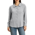 thumbnail image 3 of Women Crinkle Gauze Cotton Blend Oversized Button Down Shirt with Chest Pocket, Lightweight Summer Casual Top,Gray,2XL, 3 of 7