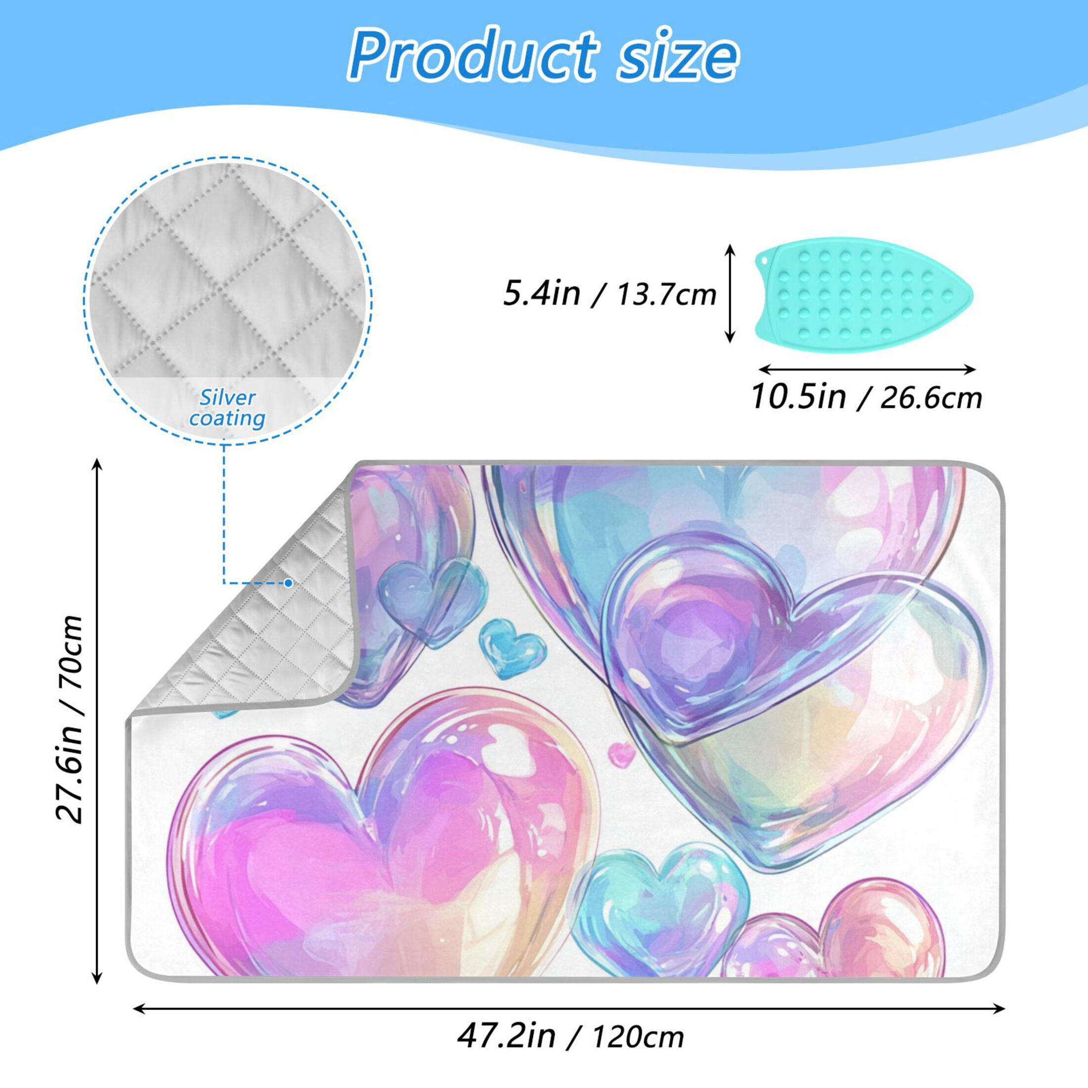 Dreamy Color Transparent Hearts Ironing Mat Blanket Portable Travel Ironing Pad Heat Resistant Pad 47.2" x 27.6”