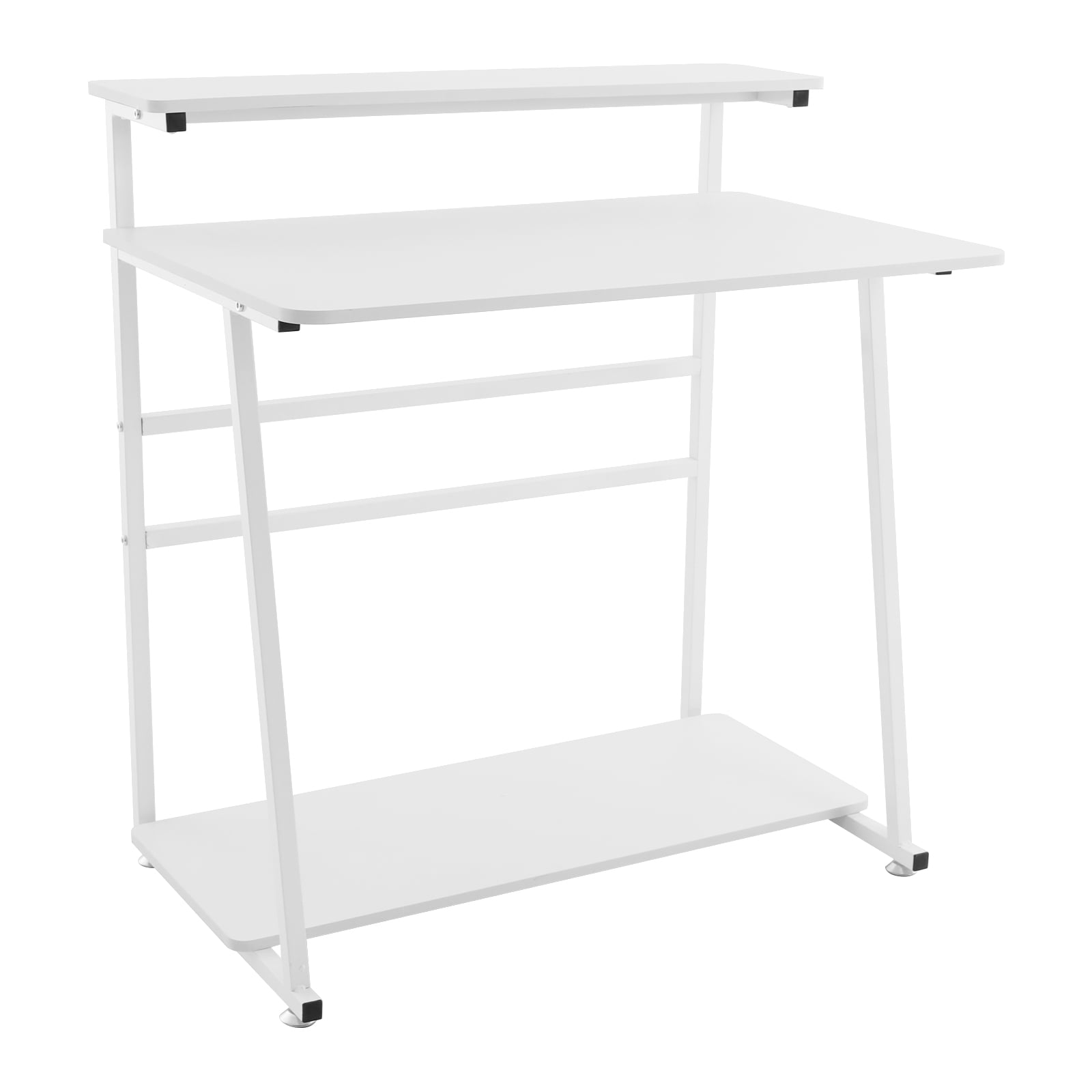Free Standing Home Office Desk, Rolling 3-Tier Computer Desk (White)
