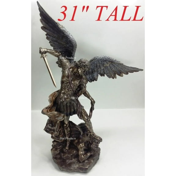 Veronese Design WU74552V4 St. Michael Standing Over Demon with Sword Religious Sculpture