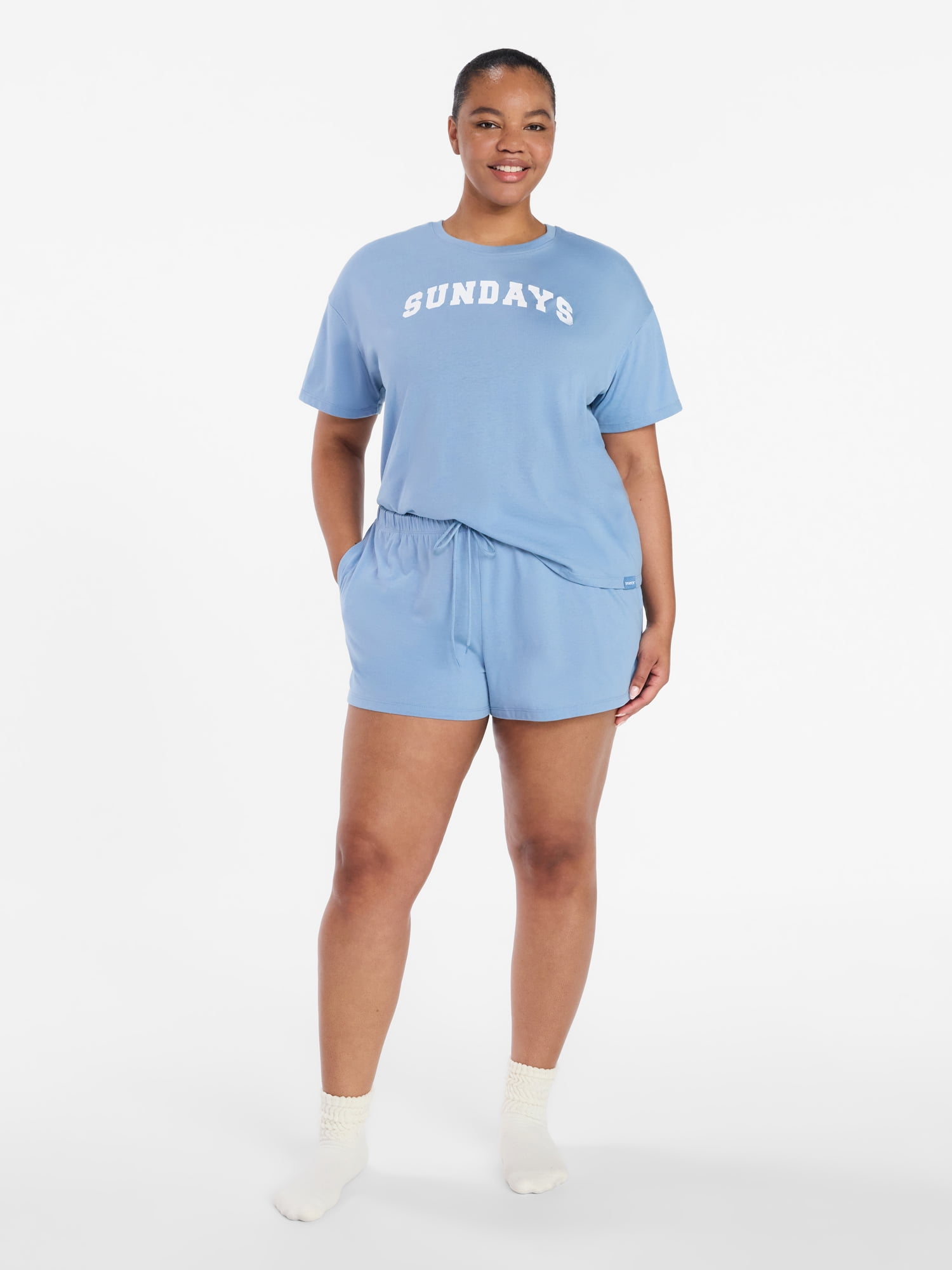 Joyspun Women's Short Sleeve Top and Shorts Pajama Set, 2-Piece, Sizes XS-3X