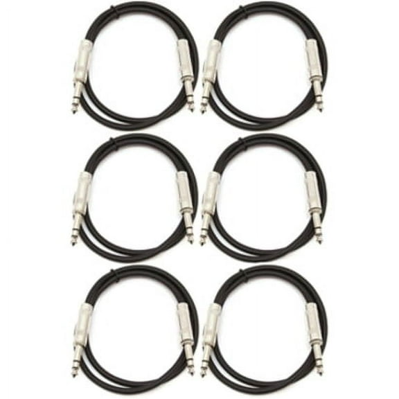 Seismic Audio SATRX-3, 6 Pack of Black 3 Foot TRS Patch Cables
