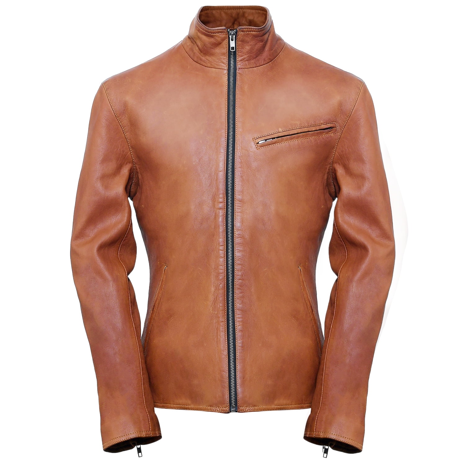 Pure Leather Slim Fit Lambskin Jacket Men Classic Rider Casual Collar