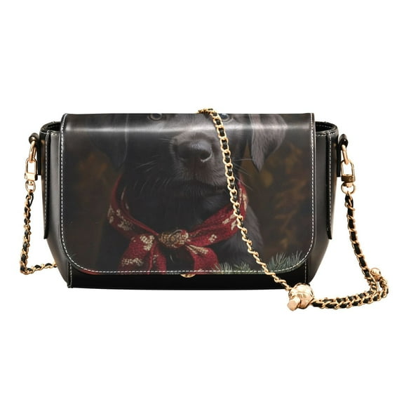 Leather Clamshell Crossbody Bag 10.4x5.5x3.7Inch Women's Crossbody Handbags Shoulder Purse Bank Card Bag Cash Bag Key Bag Christmas Cute Black Dog