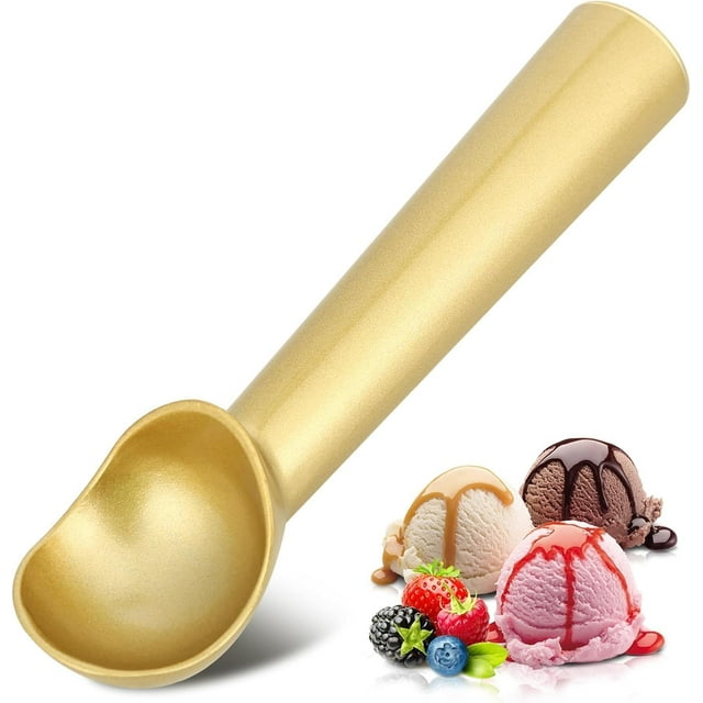(Oro) Cuchara para helado, cuchara de aluminio de una sola pieza anticongelante antiadherente, diseño resistente y duradero, fácil de limpiar, adecuada para helado italiano, masa para galletas, sorb