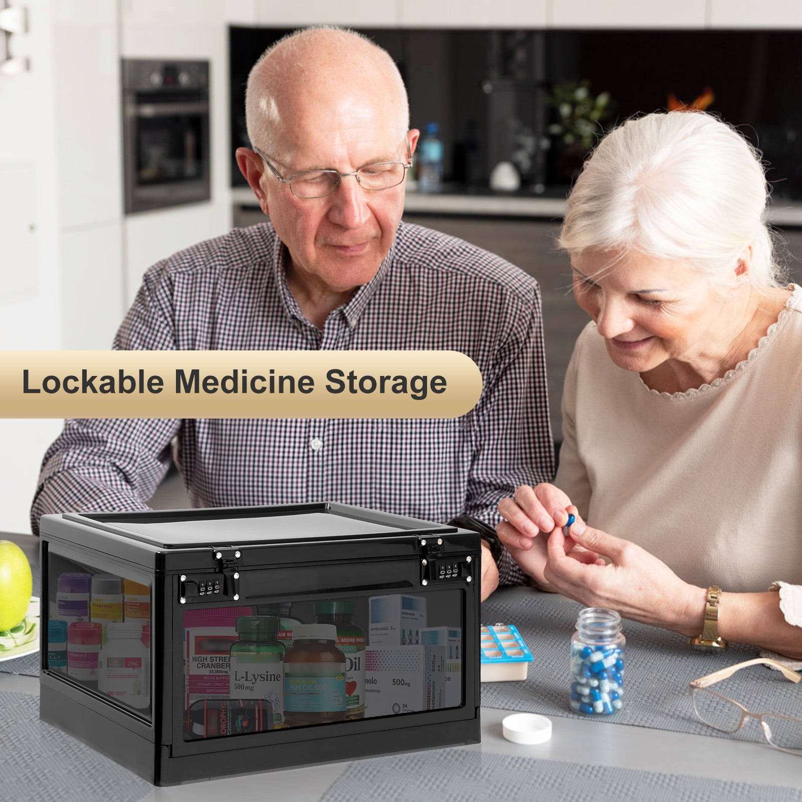 Locbbie Medicine Lock Box with Code, Standalone Safes, 24 L Black