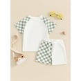 thumbnail image 6 of Suealasg Kids Boys Summer Shorts Set Short Sleeve Crew Neck Plaid T-shirt +Elastic Waist Shorts Toddler Boys 2Pcs Casual Outfit Set, 6 of 9