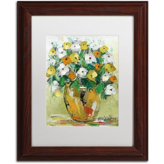 Trademark Fine Art "Spring Flowers in a Vase 4" Canvas Art by Hai Odelia, White Matte, Wood Frame
