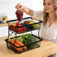 thumbnail image 6 of 2-Tier Fruit Basket with Wooden Handle, Detachable Fruit Basket for Kitchen counter, Black, 9.5" D x 16.1" W x 12.6" H, 6 of 6