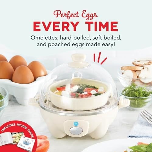Rapid Egg Cooker - Boiler, Poacher & Steamer - Includes Measuring & Recipe Guide - Dishwasher Safe - BPA Free - Holds 7 Eggs, Cream