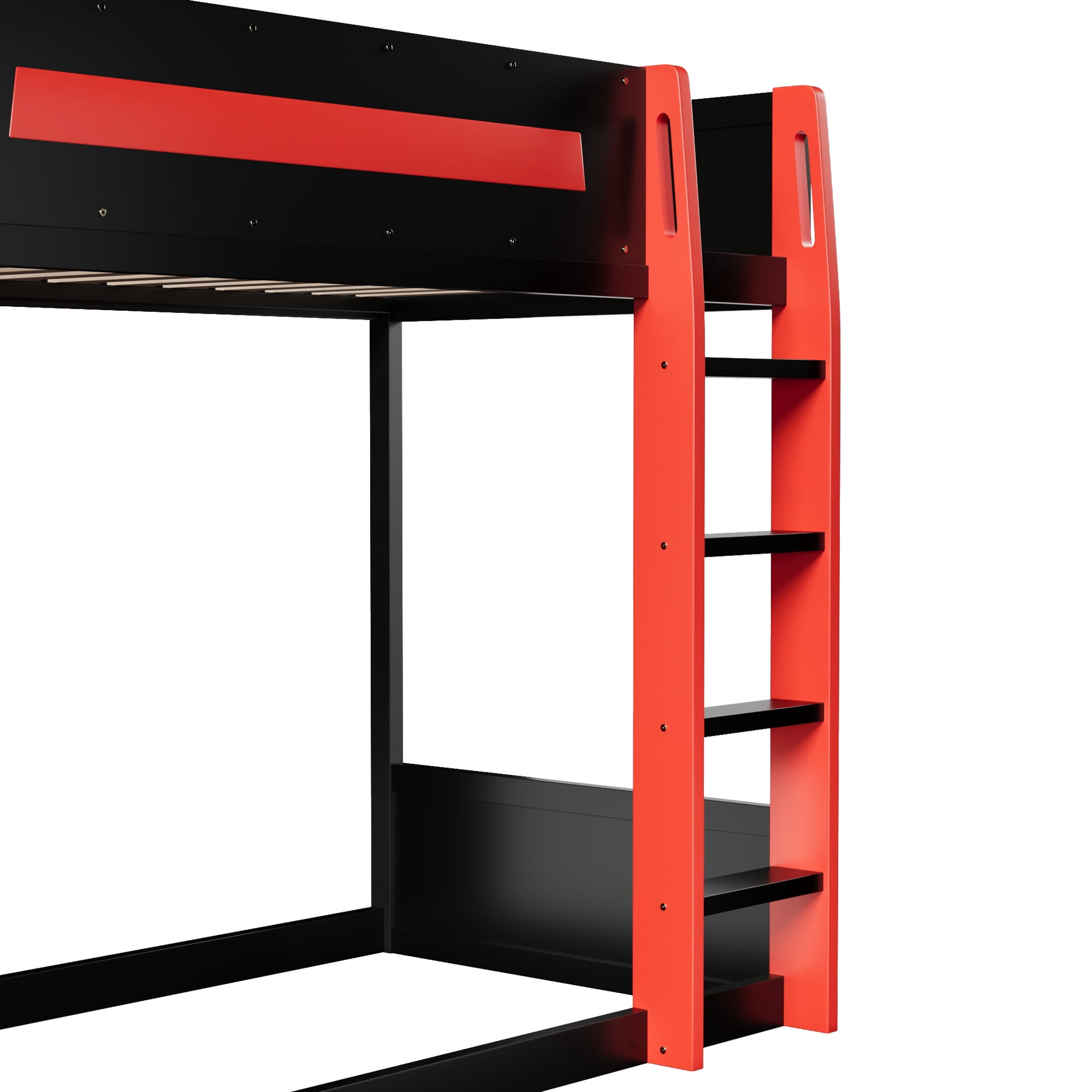 Noble House Nira Twin Gaming Bunk Bed with Desk and LED Lights, Wood Loft Bed with Charging Ports, Black and Red