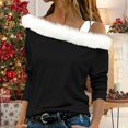 thumbnail image 2 of IMENGL Long Sleeve Shirts for Women Casual Fashion Solid Color Shoulder Strap Plush Collar T-Shirt Soft Women's Basic Tee Long Sleeve Tops,Black, 2 of 4