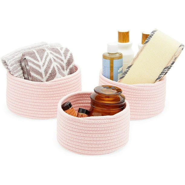 Farmlyn Creek 3Pack Cotton Woven Baskets for Storage, Pink Rope