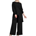 thumbnail image 2 of Womens Plus Size Loungewear Sets S-5X Casual Long Sleeve Shirts Wide Leg Pants 2 Piece Loose Solid Comfort Going Out Pant Suits Outfits, 2 of 8
