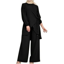 Timegard 2 Piece Plus Size Outfits for Women Lapel Neck Irregular Drawstring Top Wide Leg Pants Fall Sets