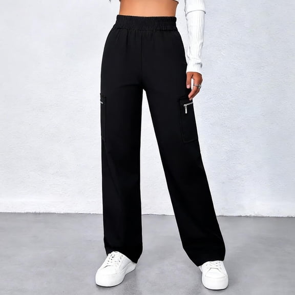 Haivin Women's High Waist Cargo Pants with Zipper Pockets, Relaxed Fit Straight Leg for Urban Street and Daily Casual