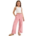 thumbnail image 3 of Girls Wide Leg Pants High Waisted Casual Side Slits Palazzo Harem Trousers with Pockets Pink 13-14 Years, 3 of 8