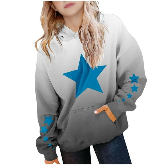 Kids Boys Girls Star Printed Pullover Hoodie, Sweatshirt, Hooded Jumper, PE School Jumper, Warm Coats Long Sleeve Top New Casual Fashion For Childrens Unisex Black 5-6 Years