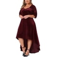 thumbnail image 4 of Vestido de Promoción de Talla Grande para Mujeres Agnes Orinda de Terciopelo con Cuello en V, Lentejuelas Brillantes, Manga Corta, Bajo Alto, Elegante, Corte A, Midi, 1X Burdeos, 4 of 5