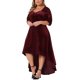 thumbnail image 4 of Vestido de Promoción de Talla Grande para Mujeres Agnes Orinda de Terciopelo con Cuello en V, Lentejuelas Brillantes, Manga Corta, Bajo Alto, Elegante, Corte A, Midi, 1X Burdeos, 4 of 5