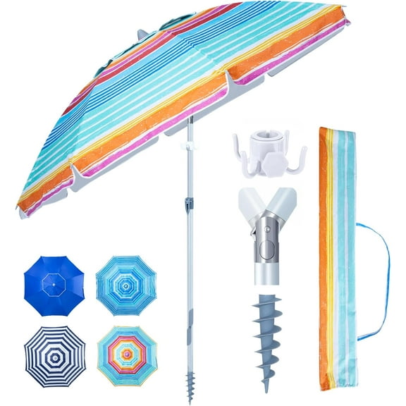 Heavy Duty High Wind Beach Umbrella with Sand Anchor & Carry Bag|Patio Outdoor Umbrella with Alumininm Frame, Sunshade Umbrella with Push Button Tilt, Ideal for Travel Garden Lawn Poolside