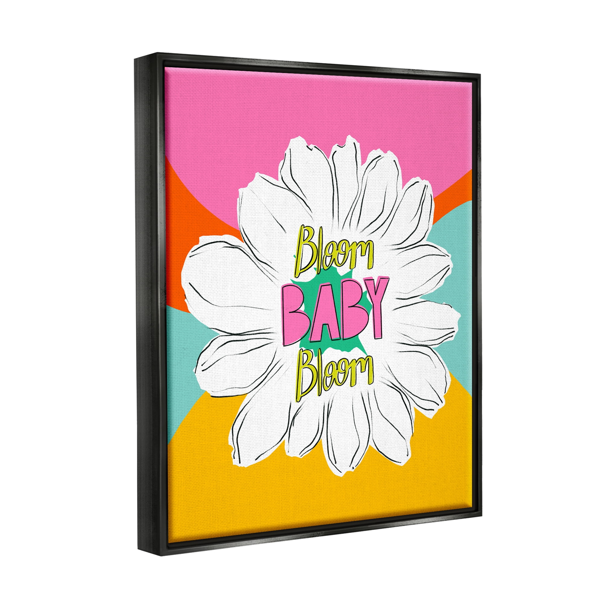 Stupell Industries Bloom Bright Flower Phrase Inspirational Painting Black Floater Framed Art Print Wall Art, 25 x 31